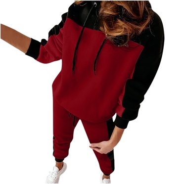 Cameland Ladies Fashion Slim Sports Long Sleeve Two-piece Color Block Sweatshirt Set Casual Hooded Tracksuits