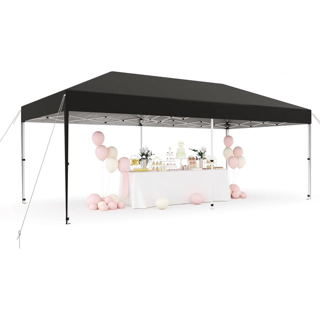 Heavy Duty Pop Up Canopy Tent for Parties - 10'x20' Waterproof Gazebo Shelter for Outdoor Events, Black