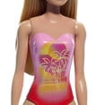 thumbnail image 3 of Beach Barbie Doll with Blond Hair Wearing Pink Palm Tree-Print One-Piece Swimsuit, 3 of 6