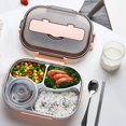 thumbnail image 3 of Large Capacity Bento Box,4 Compartment Lunch Box,Portable Stainless Steel Leak Proof Cutlery Food Containers for Adults Office Worker Outdoor[Pink], 3 of 5