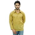 thumbnail image 1 of Atasi Kurta Beige pour Homme Chemise à Col Rabattu Col Ethnique Indien Vêtements-Petit, 1 of 7