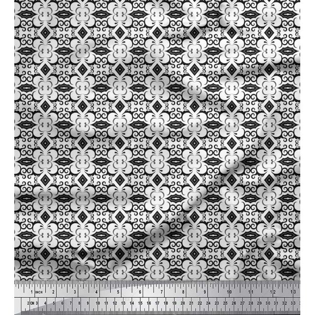Soimoi Rayon Fabric Diamond Shape & Filigree Damask Print Fabric by the Yard 42 Inch Wide