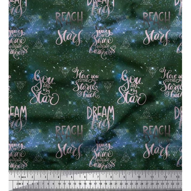 Soimoi Modal Satin Fabric Text & Sacred Geometry Galaxy Decor Fabric Printed Yard 42 Inch Wide