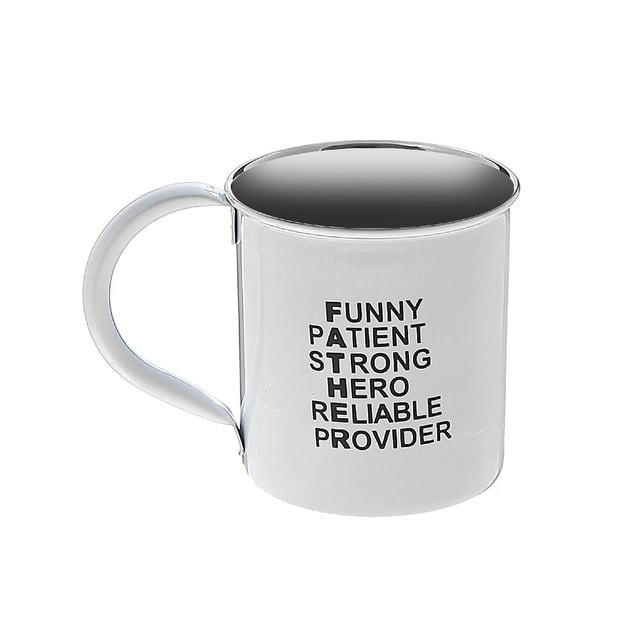 IH Casa Decor Tasse en Acier Inoxydable avec Impression Father - Ensemble de 2 Montrant une Tasse à Café en Acier Inoxydable Argentée avec Poignée et des Mots Imprimés Noirs Décrivant Father comme Drôle, patient, Fort, Héros, Fiable et Fournisseur, Convient à un Usage Quotidien et aux Cadeaux.