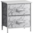 thumbnail image 1 of Sorbus Table de Chevet à 2 Tiroirs Commode Table d'Appoint - Cadre Blanc Marbre Blanc, 1 of 9