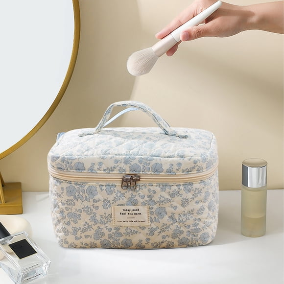 Boovnll Makeup Bag, Large Capacity Stylish Portable Make Up Bag with Handle for Women Purse Cosmetics Toiletries Accessories Brushes, Travel Makeup Bag