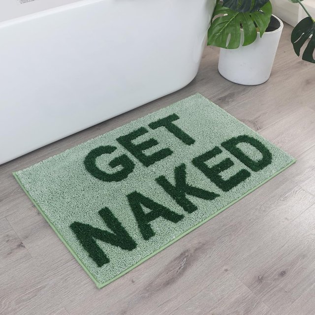 Zeeinx Tapis de Bain Get Naked Tapis de Salle de Bain Mignons Antidérapants en Microfibre Tapis de Bain Amusants Déco de Salle de Bain Lavable à la Machine Saeg Tapis de Bain Vert pour Baignoire et Douche, 20*32
