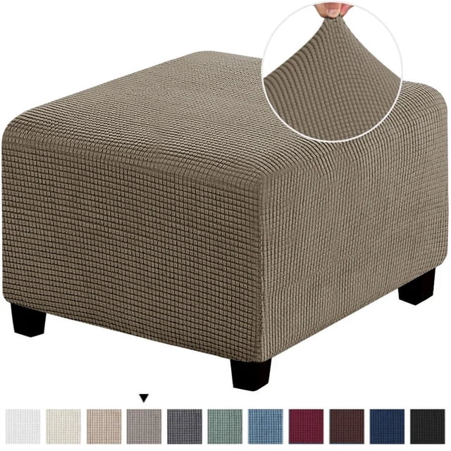 CHOK 3 Sizes Square Jacquard Durable Customized Stretch Footrest Ottoman Cover Folding Storage Stool Furniture Protector Slipcover (Light Grey S)