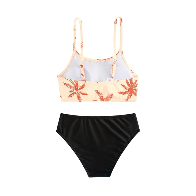 Kid Girl Swimsuits 2 Piece Tankini Set Swimsuit Striped Ruffle Girls Bathing Suit Size 9-10 Years