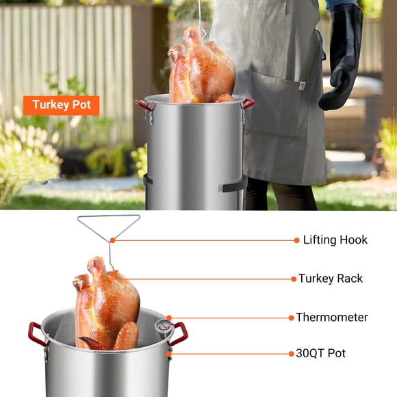 Outdoor Turkey Fryer, 30Qt Aluminum Deep Fryer Pot for Seafood Boil, 0-5 PSI Controller, Meat Injector, Thermometer, Propane Stand for Turkey Fish Lobster Crawfish