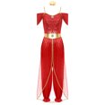 thumbnail image 4 of TiaoBug Womens Shiny Sequins Off Shoulder Jumpsuit with Choker Flowy Tassel Rompers One Piece Outfits Red M, 4 of 6