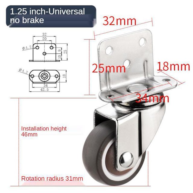 1pcs Roulettes Robustes 20kg Roues Pivotantes Silencieuses pour Déplacer Meubles Chaise Lit de Bébé