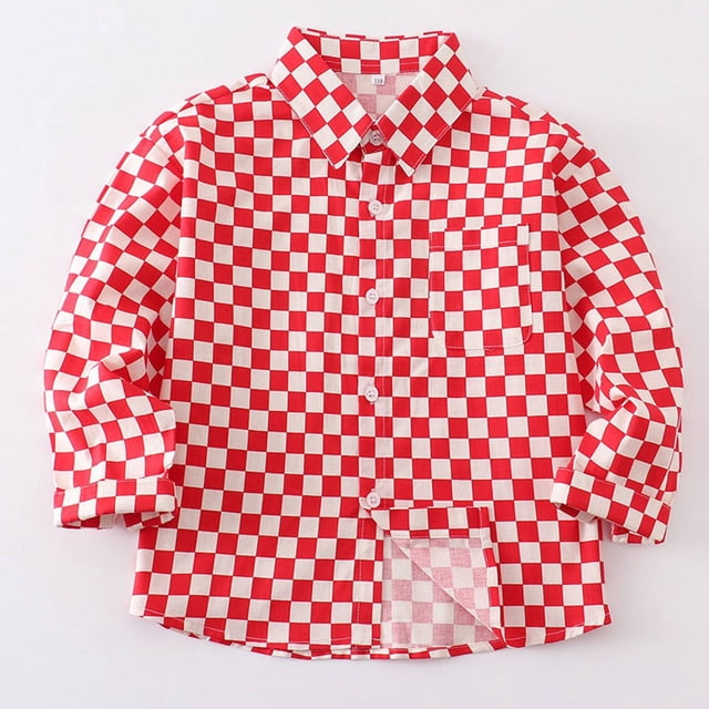 RXIRUCGD 1-6 Ans Chemise Décontractée à Col à Carreaux à Simple Boutonnage Manches Longues Veste/veste Décontractée (Rouge, Taille : 100)