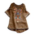 thumbnail image 1 of Blouses pour Femmes, T-Shirt Mode Décontracté Ample de Printemps Été pour Femmes, Couleur, Manches Courtes, Col Rond, Hauts Brodés, Blouse en Coton et Lin, 1 of 5