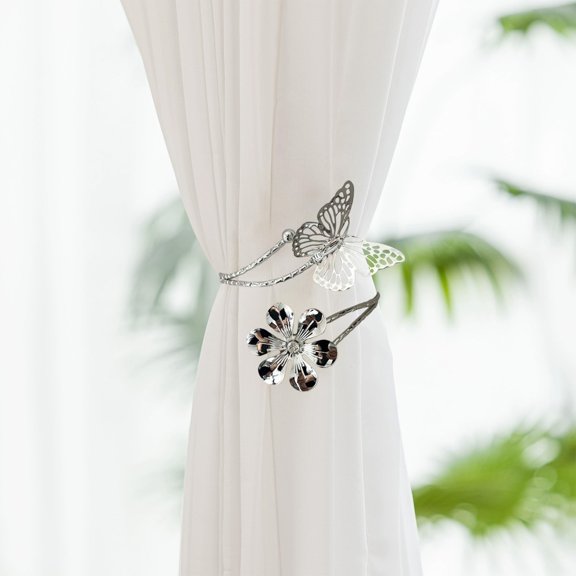 Curtain Holdbacks, Usavan Personalized Butterfly Metal Curtain Buckle, Flower Opening Strap for Decorative Tiebacks in Gold Silver