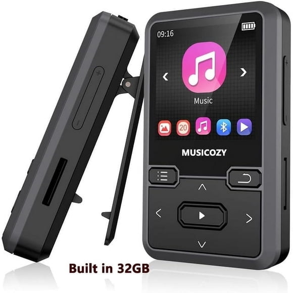 32GB MP3 Player with Bluetooth 5.0, Mini Clip Portable Wearable MP3 Player with FM Radio Recording, Children's Music mp3 Player, Mp3 Mp4 Player with Pedometer, Music Player Support up to 128GB(Black)