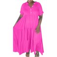 thumbnail image 1 of Robes Maxi pour Femmes 2023 Robe Décontractée à Col Rond Manches Courtes Col Rabattu Femmes Robe Unie pour Femmes Longues Robes Robe à Manches Courtes en Liquidation, 1 of 4