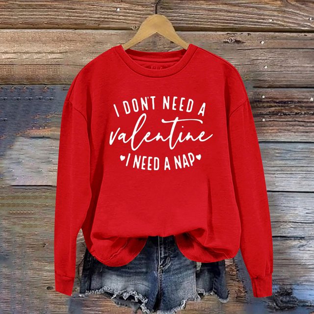 Meichang Sweat-Shirt pour Femmes, Chemise de la Saint-Valentin, Manches Longues, Cœur d'Amour, Imprimé Tendance, Col Rond, Décontracté, Printemps