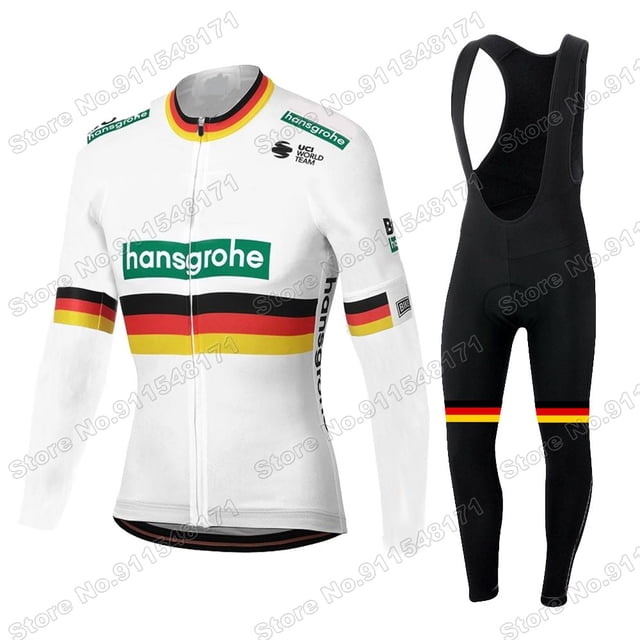 FALL/WINTER Men's Boraful Hansgrohe 2021 Pro team Cycling jersey Wear Strap Suit Set Ropa with Gel Pad MTB Bicycle