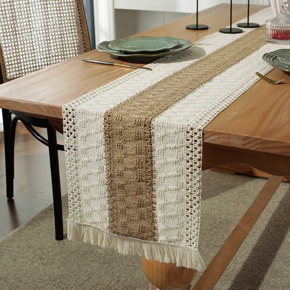 Coloody Chemin de Table Style Ferme en Toile de Jute Naturelle Handmade, 11.8 x 94 Pouces (Marron)