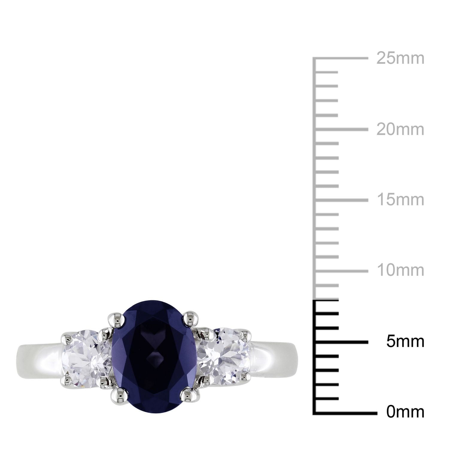Bague de fiançailles Tangelo avec 2.63 carat de saphir bleu et blanc synthétique de coupe ovale et ronde en argent sterling
