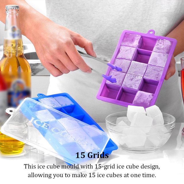 VONKY Home Ice Cube Tray Molds with Lid Silicone Reusable Squared Cubes Cream Moulds Removable Freezer Maker Kitchen Making Green Rose Red