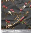 thumbnail image 1 of Soimoi Gray Poly Georgette Fabric Floral & Franklin Gull Bird Decor Fabric Printed Yard 42 Inch Wide, 1 of 5