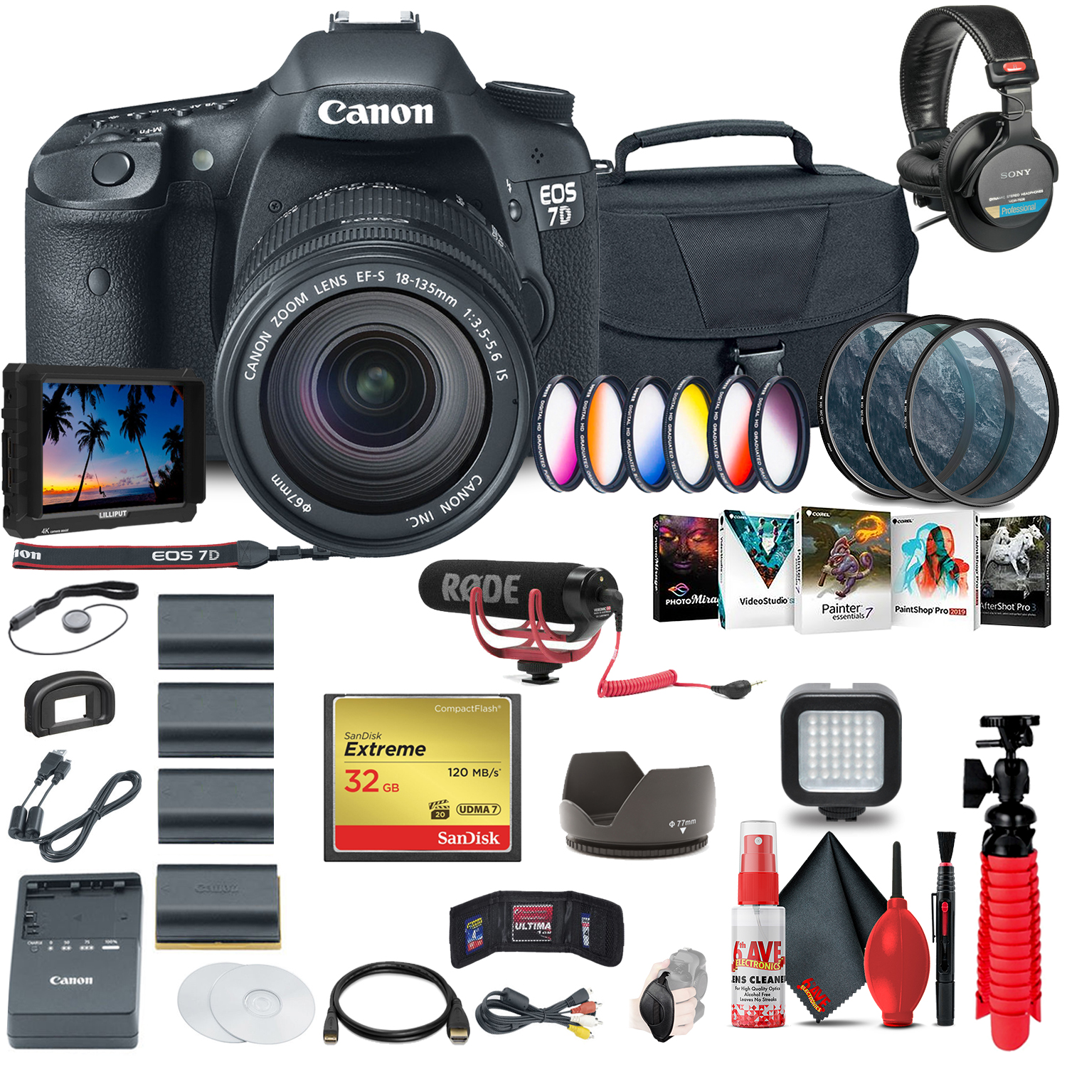 Canon EOS 7D Appareil Photo Reflex Numérique avec Kit 18-135mm (3814B016) + Moniteur 4K + Micro + Plus (Modèle International)