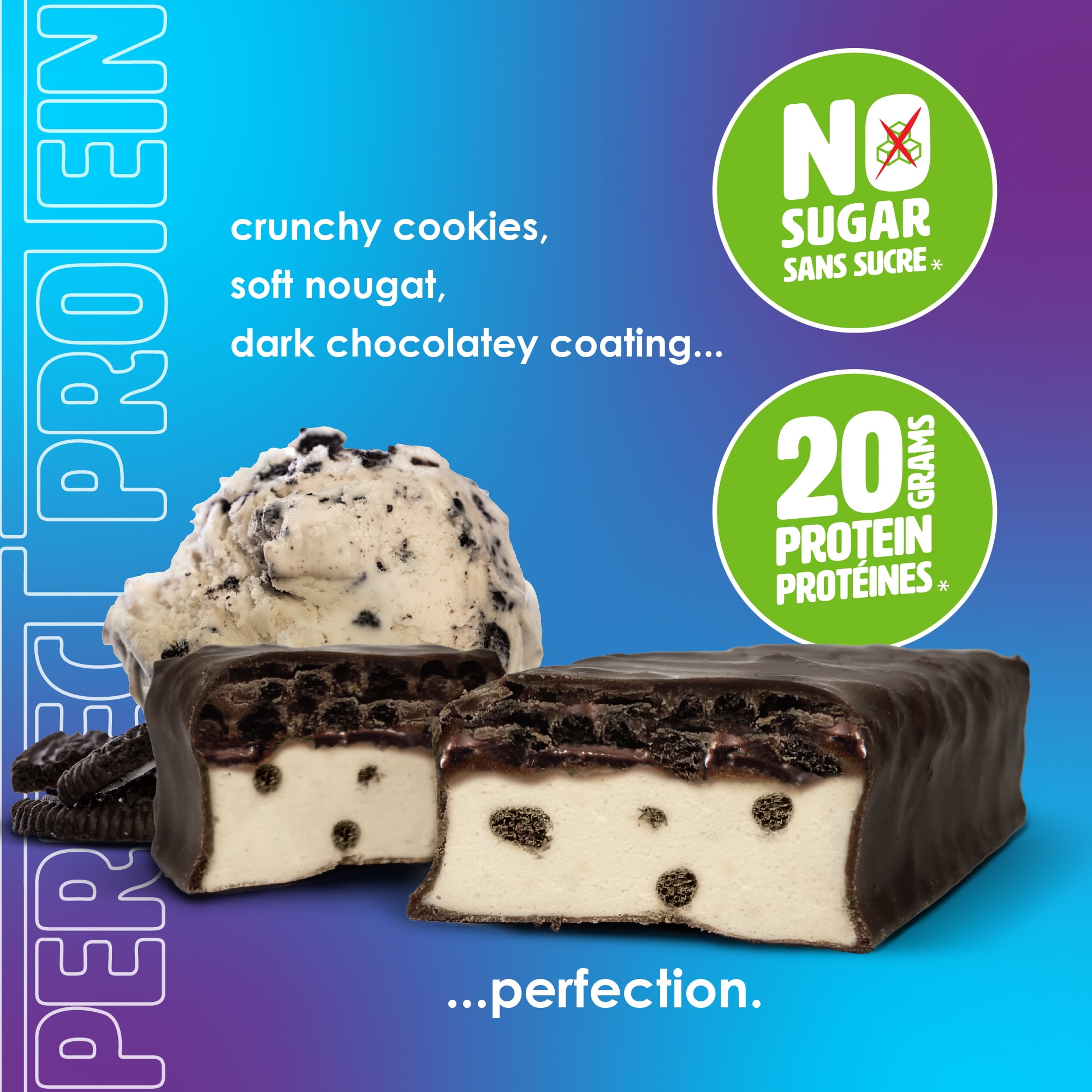 No Sugar, Perfect Protein Cookies & Cream Snack Bars, 55 g, 4 bars