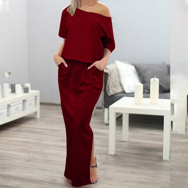 Gspmoly Robes d'Été pour Femmes, Robe d'Été Décontractée pour Femmes à Couleur Unie à Manches Courtes, Col Droit et Cheville avec Poches, Robes de Mariage pour Femmes en Liquidation