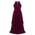 thumbnail image 3 of Miaeowve Robe de Fête Maxi en Chiffon à Paillettes pour Filles, Col Haut, Buste Froncé, Robe de Bal de Mariage Bourgogne 14, 3 of 7
