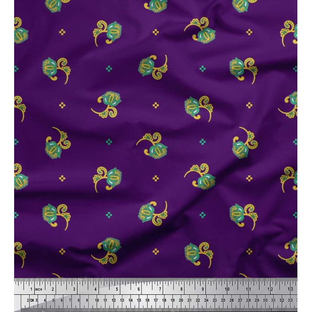 Soimoi Poly Georgette Fabric Square & Floral Artistic Print Fabric by the Yard 42 Inch Wide
