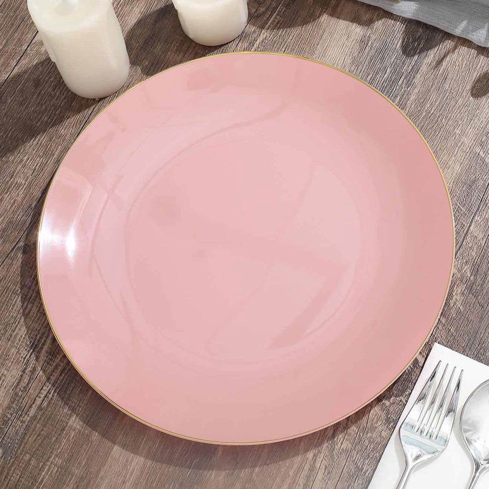 CUITING 10 Pack Glitter Gold Clear Hammered Plastic Charger Plates Round Disposable Serving Plates With Gold Rim - 13”