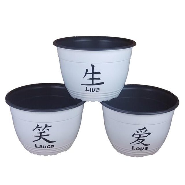 Fun Landscaping LLL217S3 Live&44; Rire&44; Amour Japonais Caractère Planteur Set&44; Blanc