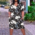 thumbnail image 2 of Pisexur Robes d'Été pour Femmes Mode Imprimé Floral Robe Décontractée Ample Col en V Manches Courtes Robes T-Shirt Fluide Surdimensionnée Robe de Plage avec Poches Grande Taille Mi-Mollet L-5TG, 2 of 5