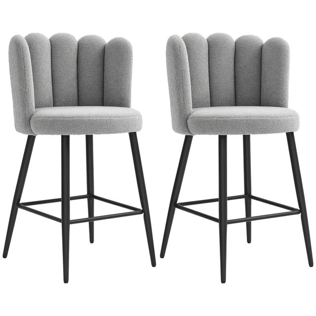 HOMCOM Bar Stools Set of 2, Counter Height Stools with Back, Grey