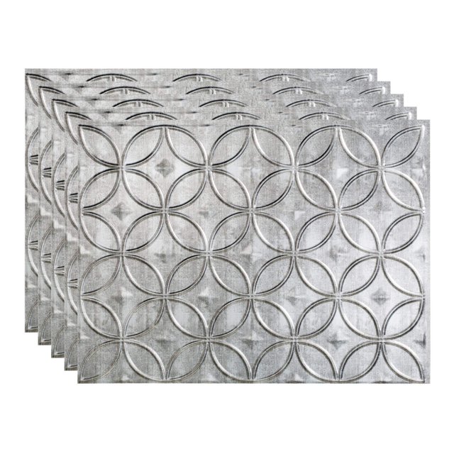FASÄDE Rings Decorative Vinyl 18in x 24in Backsplash Panel in Crosshatch Silver (5 Pack)