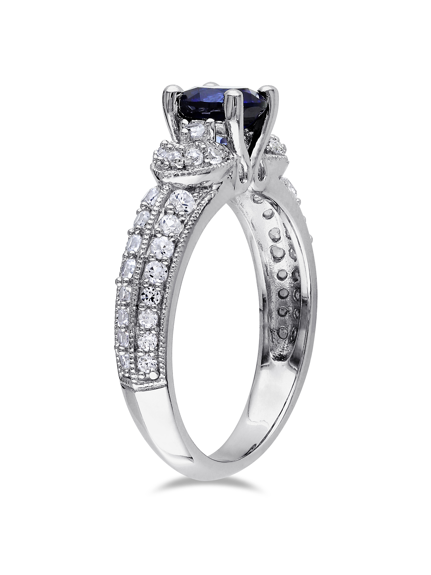 Tangelo 1.67 Carat T.G.W. Created Blue and White Sapphire Sterling Silver Engagement Ring