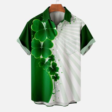 EGNMCR T-Shirts pour Homme Hommes Décontracté Boutons Imprimé de la Saint-Patrick avec Poche Col Rabattu Chemise à Manches Courtes Blouse Cadeaux pour Hommes