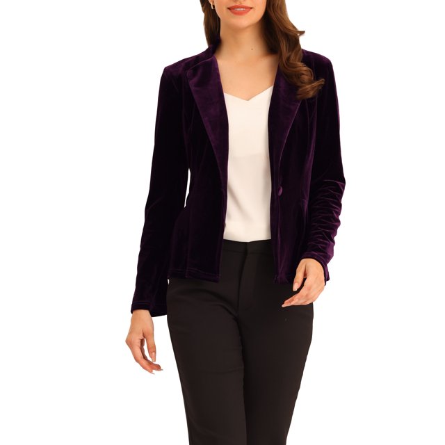 INSPIRE CHIC Blazer en Velours à Manches Longues avec Ceinture et Col Cranté pour Femmes, Violet