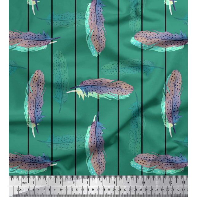 Soimoi Brown Poly Georgette Fabric Stripe Feather Print Fabric by Yard 42 Inch Wide