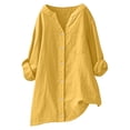 thumbnail image 2 of Wensltd Chemises à Manches Longues Col en V pour Femmes Tunique en Lin Ample avec Poche, 2 of 6