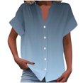 thumbnail image 2 of RXIRUCGD Fashion Women's Short Sleeved Solid Color Spring/summer Button Up Shirt Top, Light Blue, Size: XL, 2 of 5
