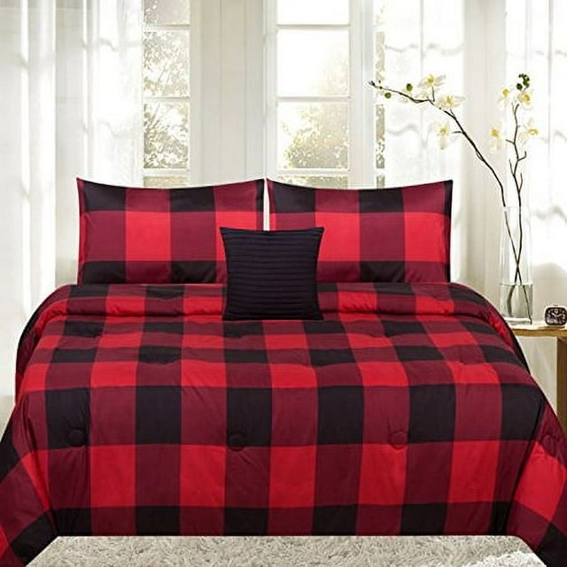 Sweet Home Collection 4PC-CMF-BFFALO-K Ensemble de Literie Réversible 4 Pcs, Buffalo, Très Grand