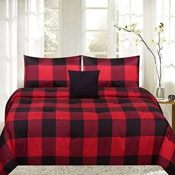 Sweet Home Collection 4PC-CMF-BFFALO-K 4Piece Print Reversible Comforter Set, Buffalo, King