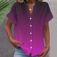 thumbnail image 1 of RXIRUCGD Fashion Women's Short Sleeved Solid Color Spring/summer Button Up Shirt Top, Purple, Size: S, 1 of 5