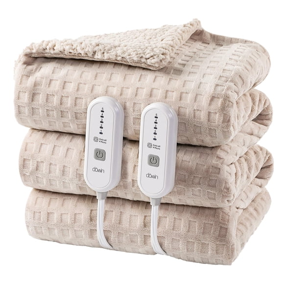 Dowin Waffle Heated Blanket Electric Queen 84"x90", Dual Control 5 Heat Levels 10H Auto Off, Machine Washable, Khaki