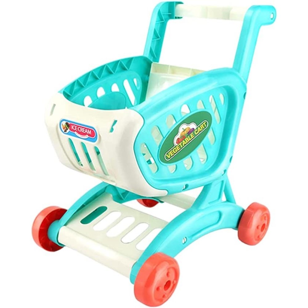 Mini Petit Chariot de Magasinage de Magasin Jouet Chariot à Main de Supermarché Modèle Chariot Utilitaire Rangement Jouet Ensemble de Jeu d'Imitation pour Enfants Garçons Bleu