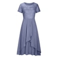 thumbnail image 4 of EGNMCR Robes de Soirée pour Femmes, Robes Formelles pour Femmes, Robes de Cocktail pour Femmes Femmes Unies à Manches Courtes Col Rond Dentelle Mousseline Maille Taille Robes de Fête Jupe en Mousseline pour Femmes, 4 of 6