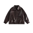 thumbnail image 1 of LOVZFMLL Jackets for Womens Solid Color Lapel Pocket Short Leather Jacket Long Sleeved Hooded Leather Jacket, 1 of 4